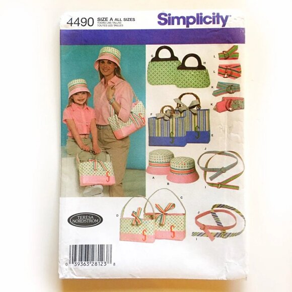 Simplicity 4490 Misses Childs Bags Sewing Pattern Tote Handbag Mitts Hat - Picture 1 of 2
